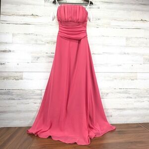 B2 Strapless Ruched Bodice Chiffon Gown Formal Evening Prom Dress Coral Pink 6